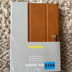 Heyday Tan Tablet Case for iPad Mini 6 trifold stand, faux, leather gold closure